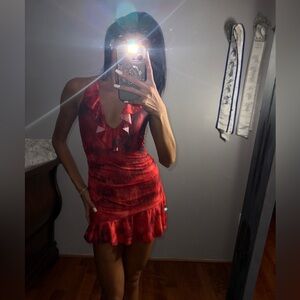 Elegant Red Ruffled Dress